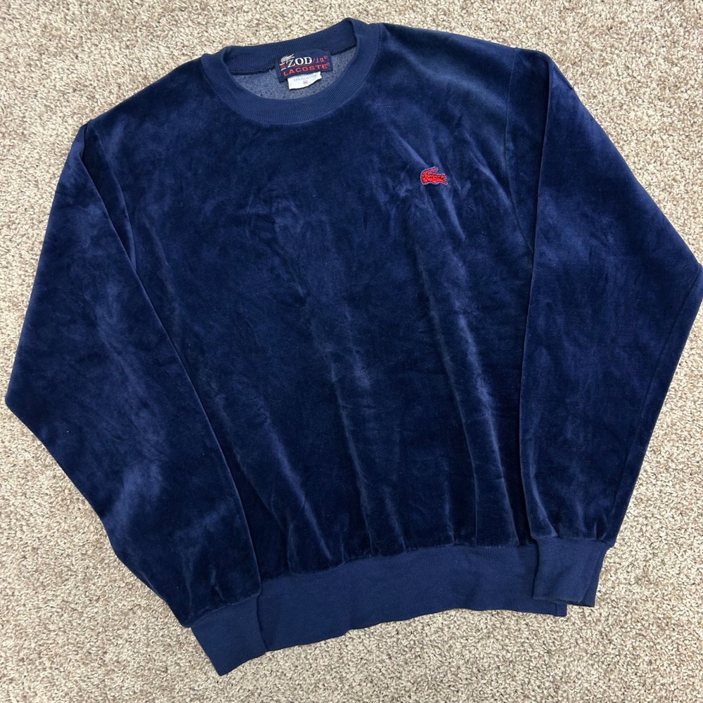 IZOD JG Lacoste Velour Sweatshirt Boys Size 16 Vintage 80's Navy Red Crocodile
